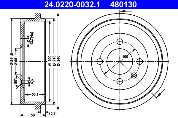 ATE 24.0220-0032.1 Bremstrommel