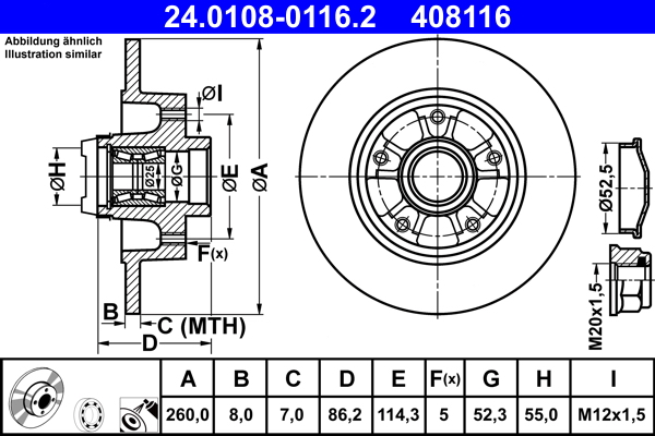 ATE 24.0108-0116.2 Bremsscheibe
