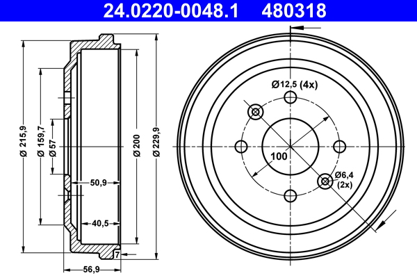 ATE 24.0220-0048.1 Bremstrommel