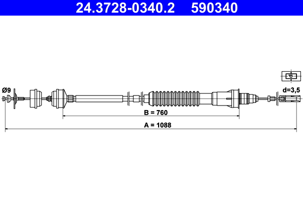 ATE 24.3728-0340.2 Seilzug, Kupplungsbetätigung