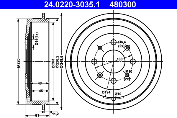 ATE 24.0220-3035.1 Bremstrommel