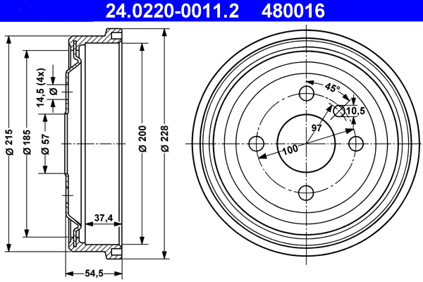 ATE 24.0220-0011.2 Bremstrommel