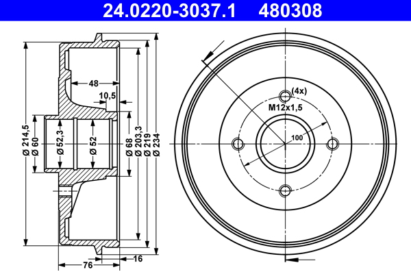 ATE 24.0220-3037.1 Bremstrommel