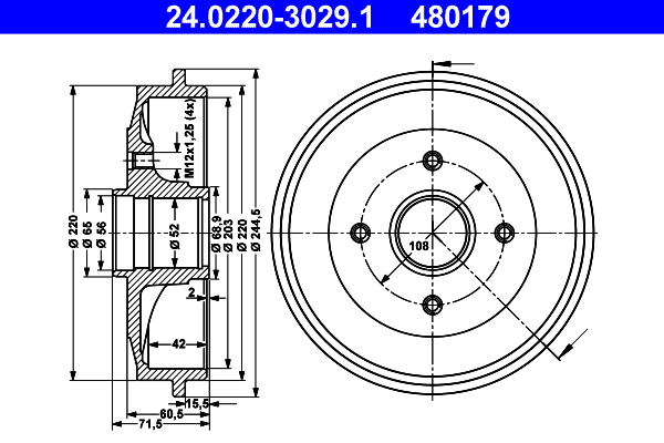 ATE 24.0220-3029.1 Bremstrommel