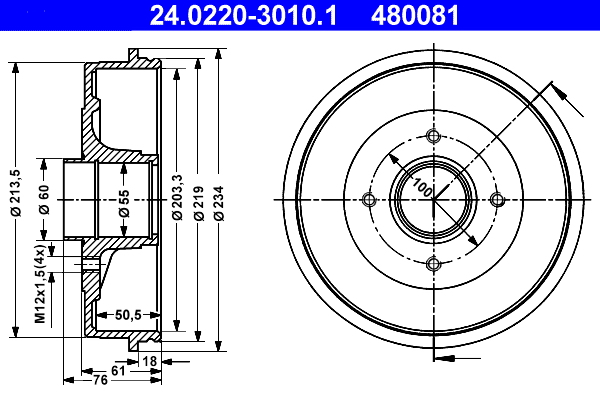 ATE 24.0220-3010.1 Bremstrommel