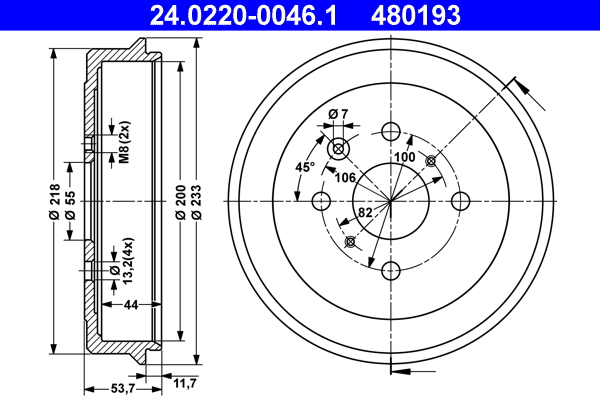 ATE 24.0220-0046.1 Bremstrommel